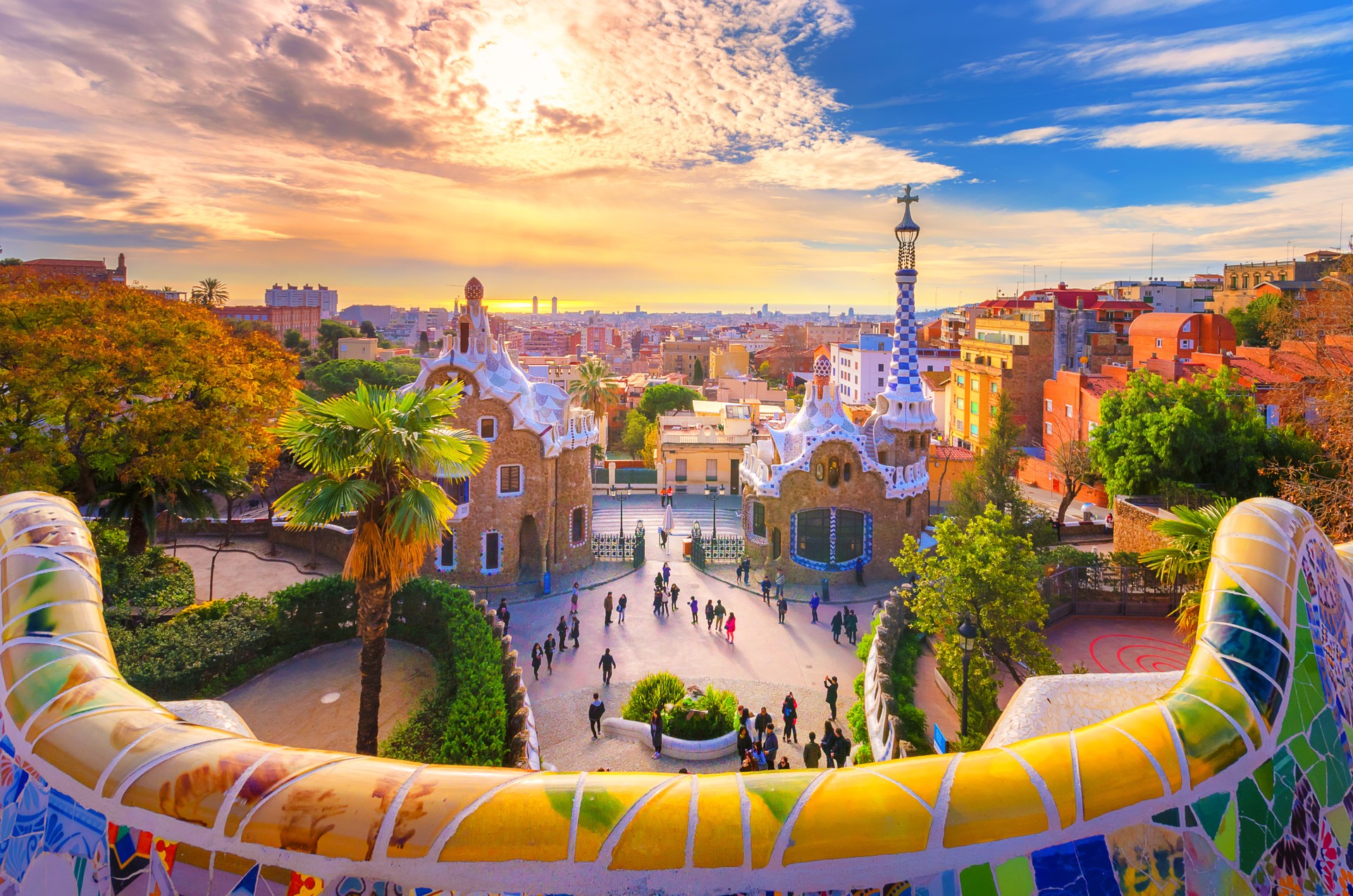 View of the city from Park Guell in Barcelona, Spain